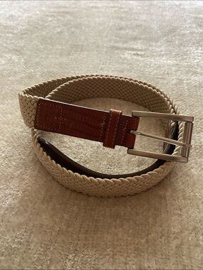 Belt Size 38 Mens Stretch Woven Beige Tan Neutral
